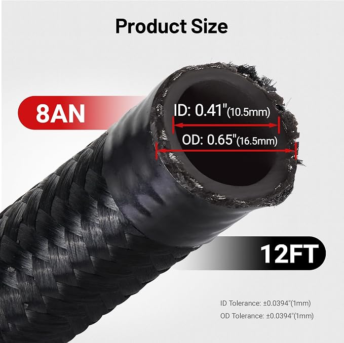 EVIL ENERGY 8AN Fuel Line Kit, 8AN Nylon Braided Fuel Line Hose Fitting Kit CPE 12FT Black
