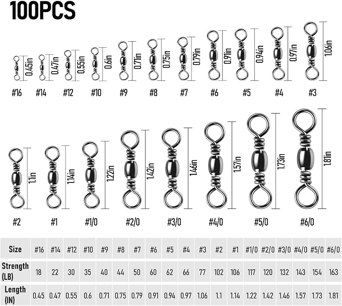 Alwonder 100-Pack Fishing Barrel Swivels, High Strength Stainless Solid Ring Brass Barrel Swivel with Black Nickel Coating, Rolling Fishing Swivels Tackle Line Connector Saltwater Freshwater