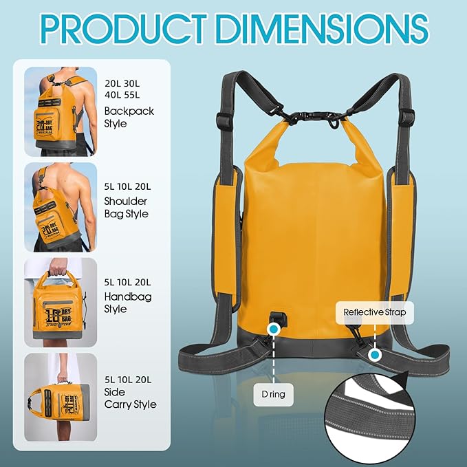 MORXPLOR Dry Bag Waterproof,5L/10L/20L/30L/40L/55L Roll Top Dry Bag Backpack with WaterProof Phone Case for Swim,Kayak