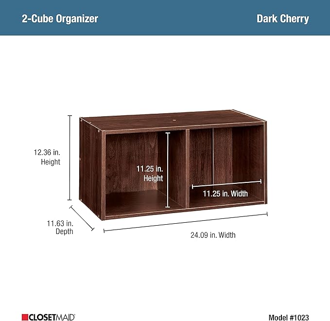 ClosetMaid Cubeicals 2-Cube Storage Shelf Organizer - Stackable or Wall-Mountable, Easy Assembly, Dark Cherry Finish