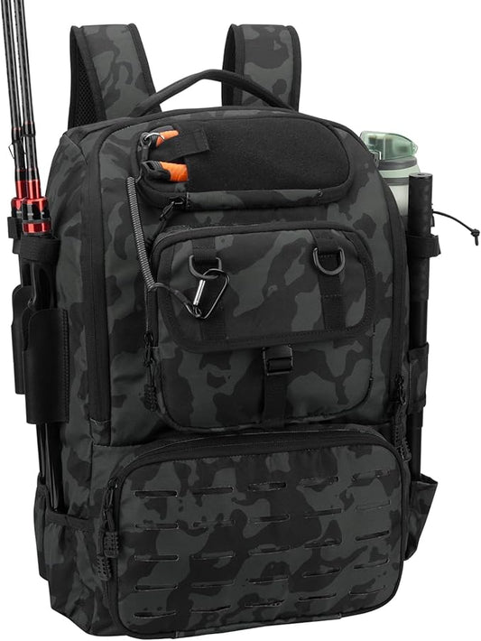 Pyrrhus 40L Fishing Backpack with Rod Holders & Insulated Cooler Compartment, Camping Cooler Tackle Storage for Anglers