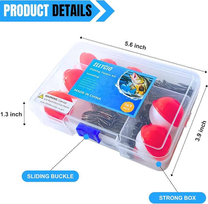 147PCS Fishing Tackle Kit, Including Fishing Hooks, Bobbers for Fishing, Octopus Circle Baitholder Hooks, Sinker Weights for Bass Trout Catfish Panfish