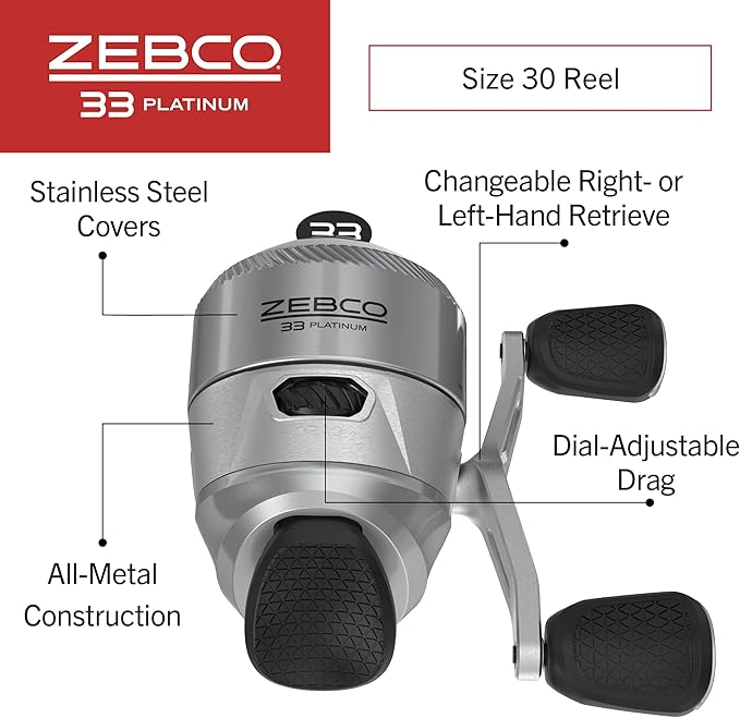 Zebco 33 Spincast Fishing Reel, Right or Left-Hand Retrieve, Pre-Spooled with Zebco Cajun Line