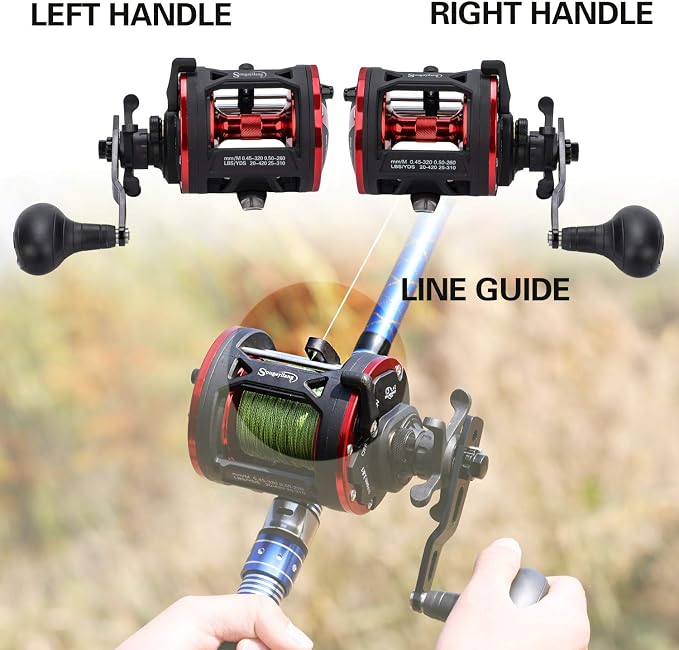 Sougayilang Trolling Reel Level Wind Conventional Reel Graphite Body Fishing Reel, Durable Stainless-Steel, Large Line Capacity