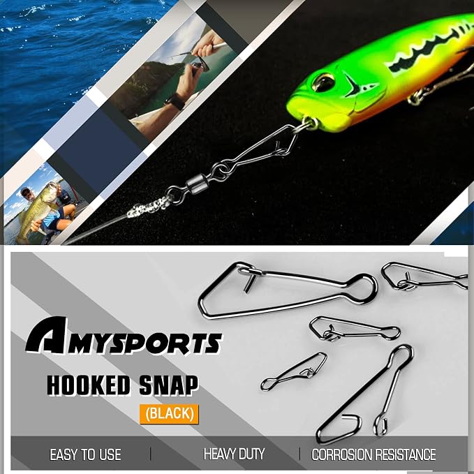 AMYSPORTS Line Connector Fishing Snap Stainless High Strength Snaps Swivels Saltwater Quick Change Fishing Snap Clip Freshwater