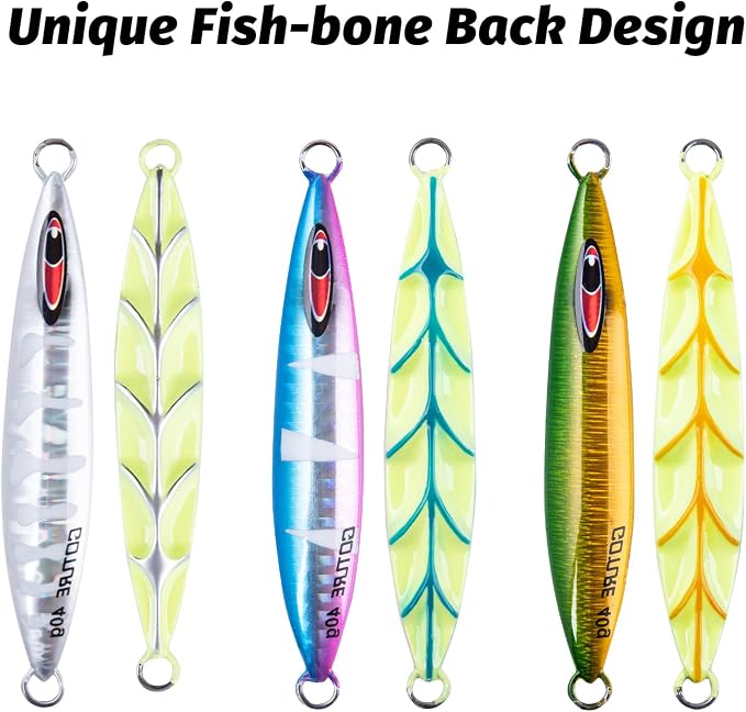 Goture Slow Pitch Jigs, Glow Flat Fall Jig Fishing Lure with Double Assist Hooks and Swivel, Fishing Jigs Saltwater 40g-250g Deep Sea Fishing Jigging Lures for Tuna,Dogtooth Tuna, Yellowtail,Kingfish