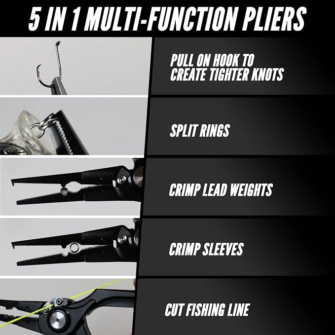 Beyond Fishing Pro Aluminum Series 8 Inch Multifunction Fishing Pliers, Saltwater Resistant Fishing Gear, Tungsten Carbide Cutters, Corrosion Resistant Teflon Coating with Sheath