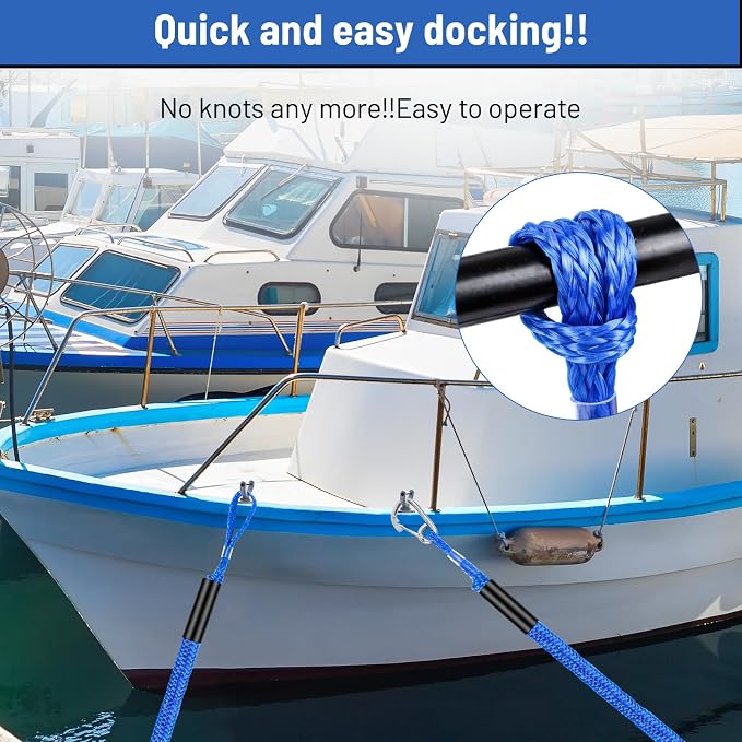 4-5.5ft, Bungee Dock Line with Stainless Steel Clip Safe Boat Rope Mooring String with Foam Float for Pontoon, Boat Accessories, Sea Doo,2 Pack(Blue)