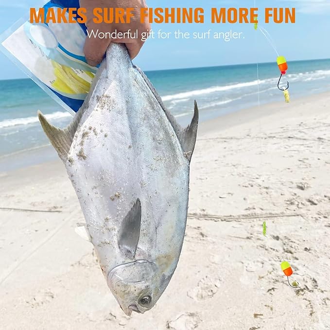 Dovesun 10PCS/4PCS Pompano Rigs for Surf Fishing Saltwater Fishing Rigs with Floats and Beads Unique Double-Line T-Knot Pre-Rigged Surf Fishing Gear & Tackle with Circle Hooks