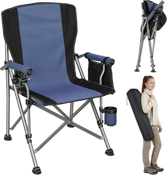 New Folding Fishing Chair with Rod Holder, 150Kg Heavy Duty All Terrain Chair with Side Pocket, Cup Holder, Portable Adults Armchair for Outdoor, Camping, Garden, Beach, Lawn, Picnic MB & B