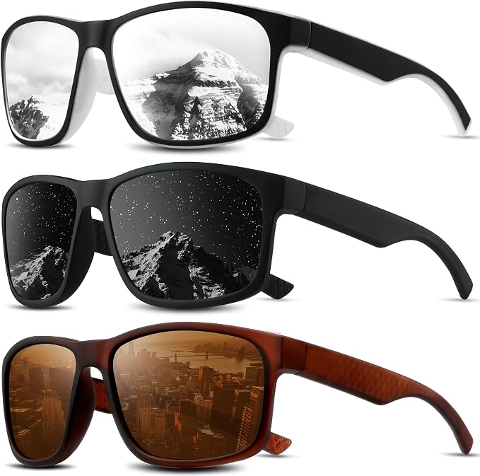 Square Polarized Sunglasses for Men and Women, Mens Sunglasses UV Protection with Lightweight Frame Sun Glasses