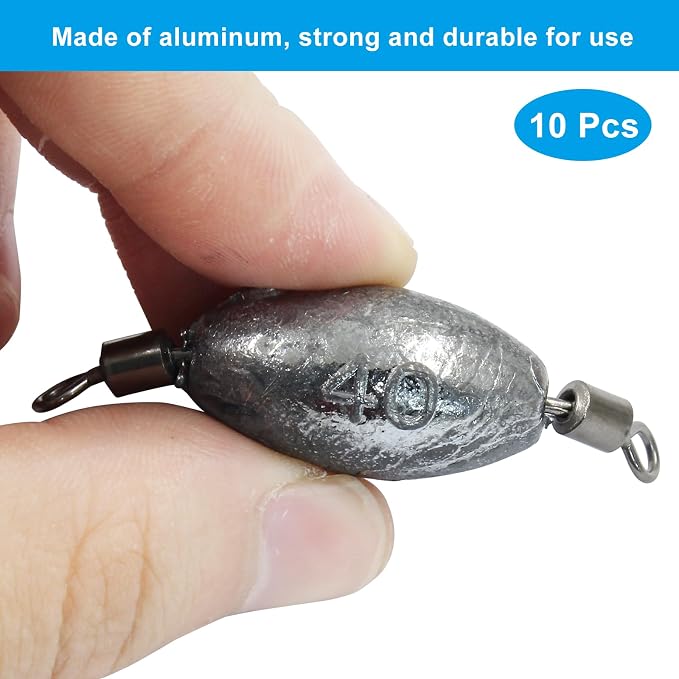 Uenhoy Fishing Weights Inline Trolling Fishing Sinker Tackle with Inner Swivels, Oval Drop Casting Fishing Weight Sinkers