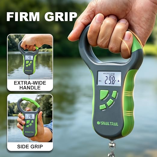 SNAIL TRAIL 8 Storage Bins Digital Bass Fishing Scale & 7.5'' Lip Gripper, Weighs Up to 50 lbs, Backlit LCD Display, Ergonomic Handle, Multi-Mode(LB, OZ/LB & KG), Tournament Fish Weigher for Anglers