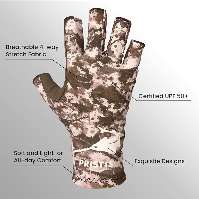 Pristis UPF 50+ Fishing Fingerless Gloves, UV Protection Breathable Half-Finger Sun Gloves for Men Women Boys Kayaking