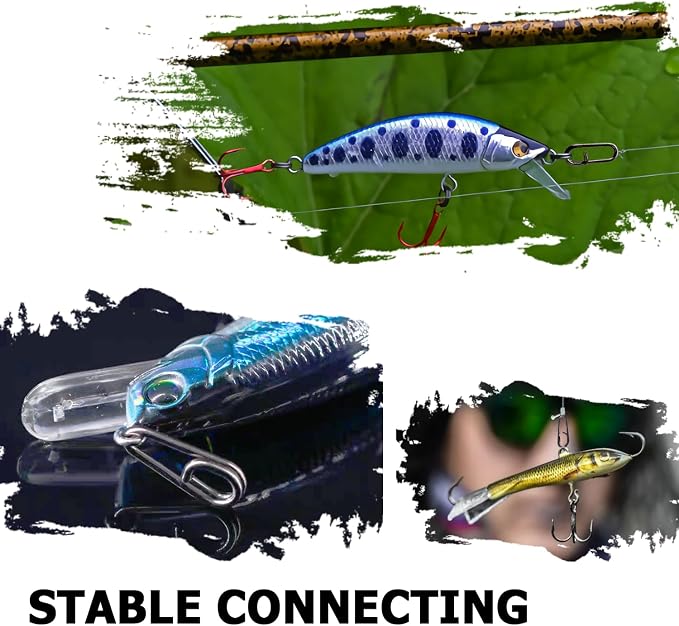 Atibin Stainless Steel Fishing Snap Freshwater High Strength Fishing Clips Saltwater Oval Split Fishing Snaps Swivels Black Nickel