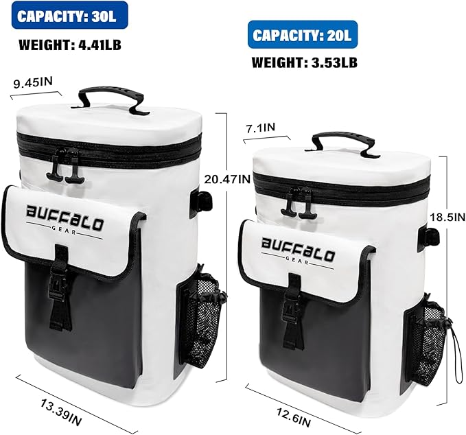 Buffalo Gear Fish Cooler Backpack 32Qt Waterproof Fishing Backpack Cooler Portable Fish Bag, Keep Ice Cold More Than 24 Hours