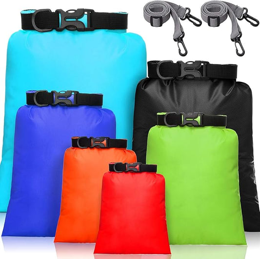 Shappy 6/12 Pcs Waterproof Dry Bags, Lightweight Outdoor Waterproof Dry Stuff Sacks 15/8/5/4/3/2 L and Long Adjustable Shoulder Strap for Kayaking Rafting Boating Hiking Camping