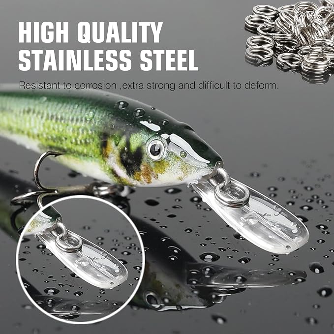 AMYSPORTS Stainless Steel Split Rings Saltwater High Strength Fishing Split Ring Line Connector Fishing Split Rings Freshwater Loop