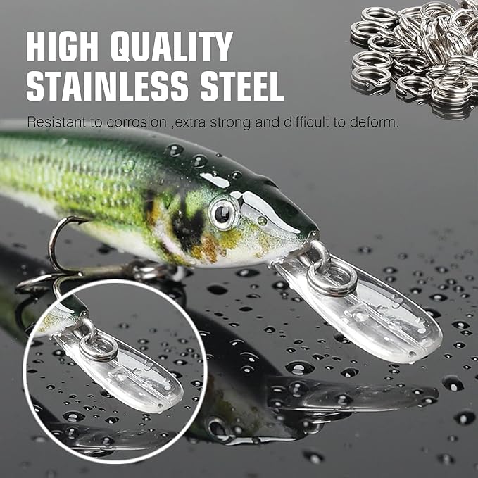 AMYSPORTS Stainless Steel Split Rings Saltwater High Strength Fishing Split Ring Line Connector Fishing Split Rings Freshwater Loop