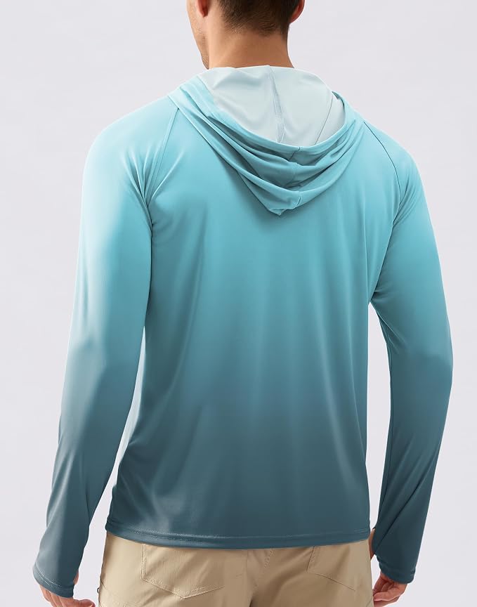 Pudolla Men's Sun Protection Hoodie Shirts UPF 50+ Rash Guard SPF Long Sleeve Fishing Shirt for Men Swim Hiking Boating