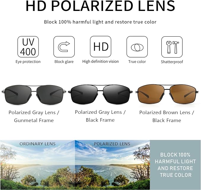 SUNGAIT Ultra Lightweight Rectangular Polarized Sunglasses Men UV400 Protection