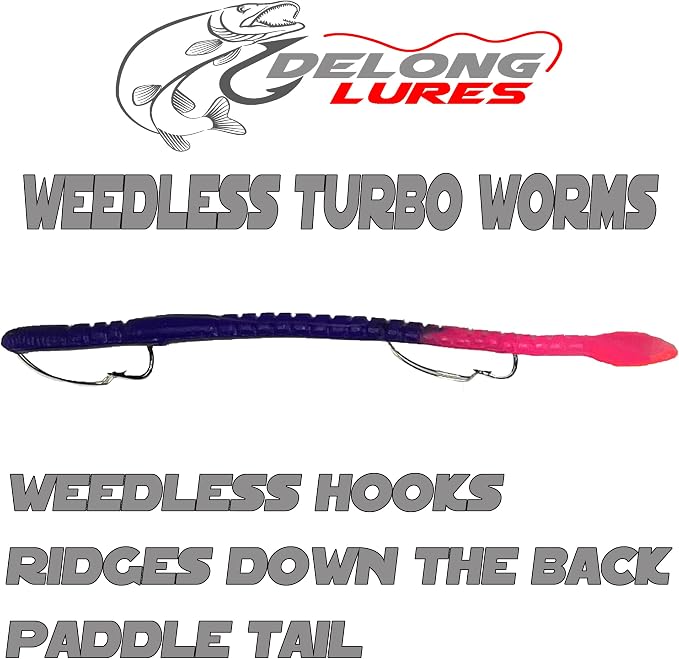 Delong Lures Fishing Lures Bass Set, 10" Pre-Rigged Weedless Swim Bait, Twister Tail Bass Fishing Lures, Extra Durable Soft Plastic Baits for Freshwater - 5 pcs Bass Baits and Lures Pack, Made in USA