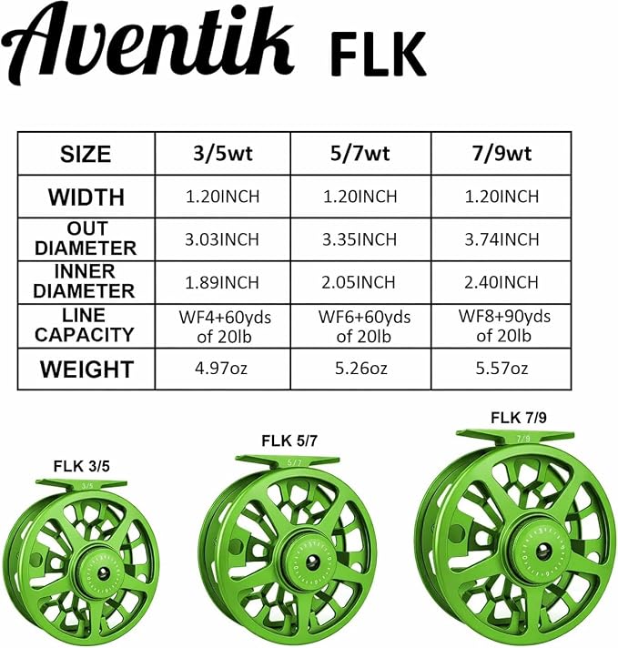 Aventik FLK Fly Fishing Reel Aluminum Trout 3/5, 5/7, 7/9wt Large Arbor Freshwater Fly Reel