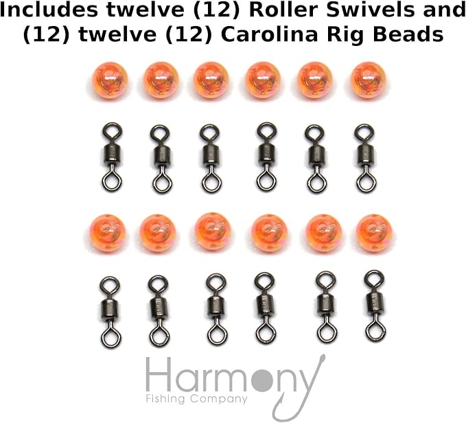 Carolina Swivel Kit (12 Pack) – 12 Roller Swivels, 12 Carolina Rig Beads for Bass Fishing
