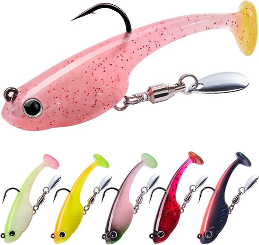 TRUSCEND Duramax Pre-Rigged Fishing Lures with BKK Jig Hooks, 10X Tear-Resistant TPE Soft Swimbaits for Bass Striper Trout Crappie Walleye Grouper, Lifelike Fishing Baits for Saltwater and Freshwater