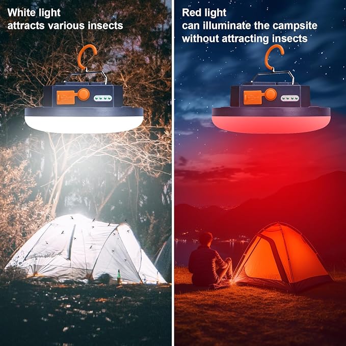 2025 Red Light Insect-Proof Camping Lamp10000mAh Rechargeable 3000LM Tent Camping Light, 6500K 24Hours Long Play Time , Outdoor Night Market Night Fishing Lantern (red（Remote）)