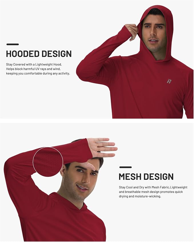 Runhit UPF 50+ Fishing Shirts for Men Long Sleeve Sun Protection Hoodie Lightweight Outdoor Workout Hiking Running Rash Guard