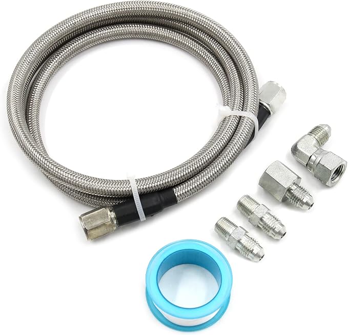 Steel Braided Turbo Oil Feed Line -4AN, Pressure Stainless Remote Turbocharger Sensor Teflon 4 AN Gauge Line Kit (48 inch)