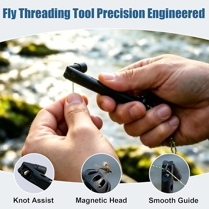 Fly Fishing Magnetic Fly Threader, Fishing Accessory to Easy Rig Small Flies Fly Tying Tool, Universal Tippet Threader Knot Helper, Fits Most Hooks Tippets & Fly Styles