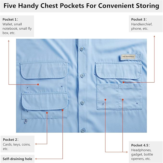 Bassdash UPF 50 Men’s Fishing Dress Shirt Button Down Woven Short Sleeve Outdoor