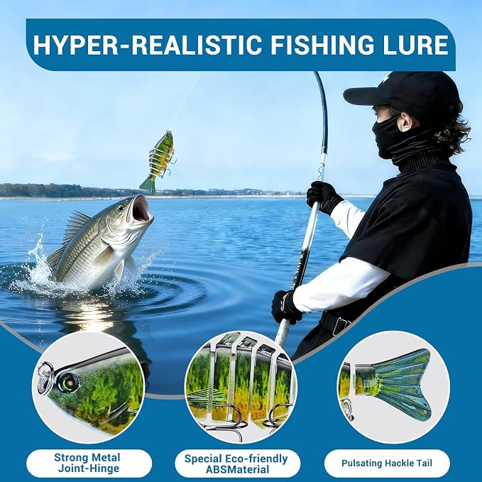 Keenjorika Fishing Lures Multi Jointed Fish Fishing Kits, Slow-Sinking Lifelike Segmented Swimbait Crankbaits, Realistic Swimming Action for Bass, Trout, Pike & Walleye, Freshwater and Saltwater