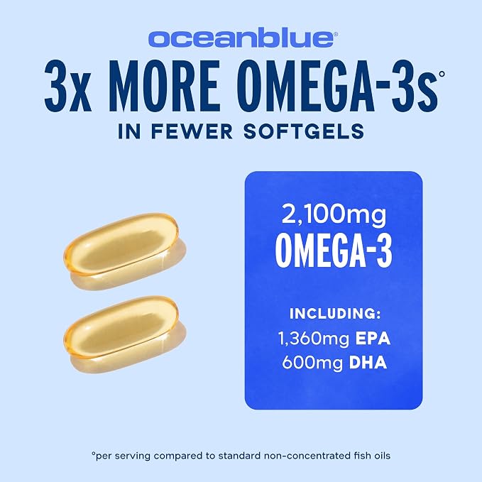 Oceanblue Professional Omega-3 2100 - Triple Strength DPA EPA DHA Omega 3 Supplement - High Potency Burpless Wild Caught Fish Oil - Orange Flavor, 120 Softgels (Pack of 2)