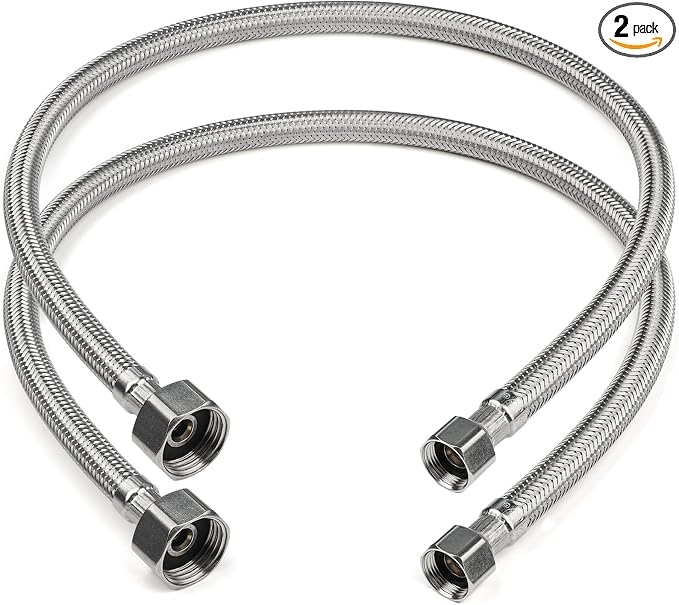 Midanya Faucet Supply Lines,48" Stainless Steel Braided Water Supply Line, 1/2" FIP x 3/8" COMP Faucet Hose, Faucet Hose Connector x 2 Pcs (1 Pair)