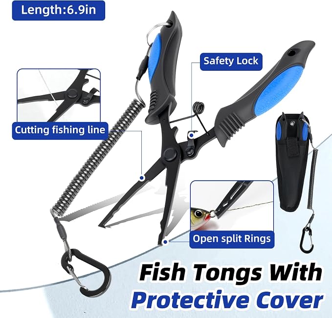 RAWILL Fishing Kit,Fishing Pliers with Lanyard,Fillet Knife,Fish Lip Gripper,Hook Remover, Scissors with Bungee Cords,As A Gift for Anglers