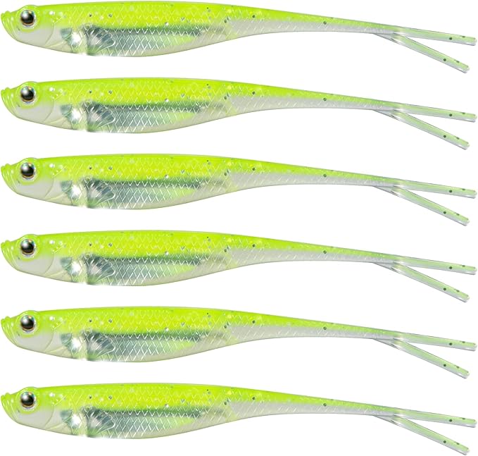 Dr.Fish Soft Plastic Baits, Fork Tail Soft Jerkbait Minnow Lures, 3 to 4-3/4 Inches Soft Swimbaits Jerk Shad Baits Crappie Bass Fishing Lures