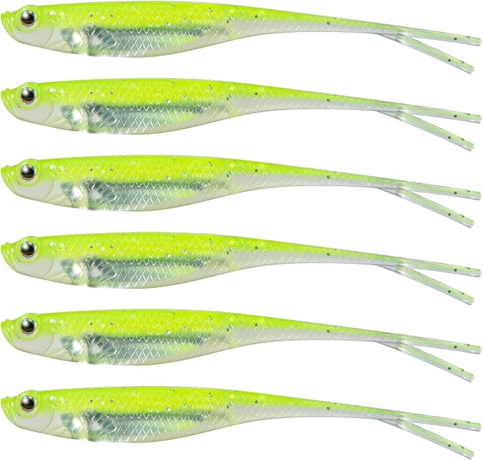 Dr.Fish Soft Plastic Baits, Fork Tail Soft Jerkbait Minnow Lures, 3 to 4-3/4 Inches Soft Swimbaits Jerk Shad Baits Crappie Bass Fishing Lures