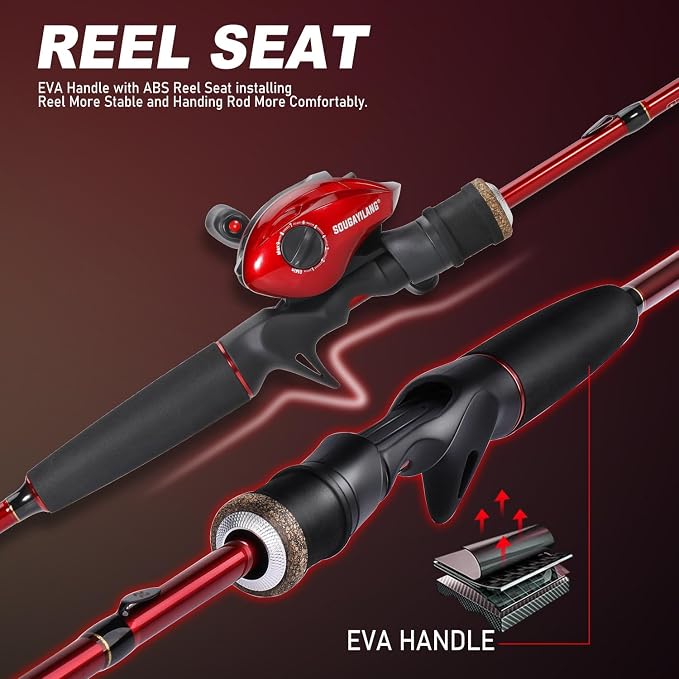Sougayilang Fishing Rod and Reel Combo，Baitcaster Combo,5.9ft/6.9ft Carbon Fishing Pole,Lightweight Aluminum Spool Reel,Stainless-Steel Guides & Ergonomic Cork Grip