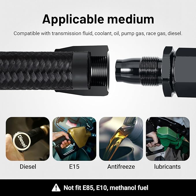 EVIL ENERGY 4AN Fuel Line, AN4 Braided Fuel Hose Nylon CPE 20FT Black
