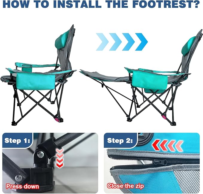 2-Pack Reclining Camping Chair 4 Position with Foot Rest Comfortable for Adults 265Ibs Folding Lounger Mesh Beach Chair with Cooler Bag,Cotton Cushion and Cup Holder for Outdoor Patio