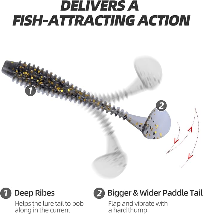Paddle Tail Swimbaits 100/80/50PCS, 5/4/3/2 inch Soft Fishing Lures Bulk Pack – Durable Lifelike Action Lures for Bass, Trout, Crappie – Freshwater & Saltwater Fishing Gifts