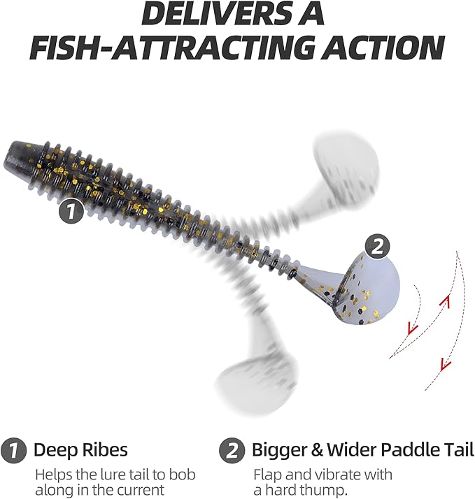Paddle Tail Swimbaits 100/80/50PCS, 5/4/3/2 inch Soft Fishing Lures Bulk Pack – Durable Lifelike Action Lures for Bass, Trout, Crappie – Freshwater & Saltwater Fishing Gifts