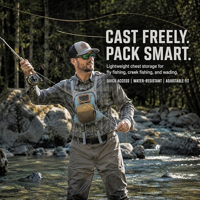 Qiullen Fly Fishing Chest Pack,Waterproof Tackle Bag with Zip-Down Workstation,Fly Box Storage,Net Holder,Adjustable Straps for Wading and Stream Fishing