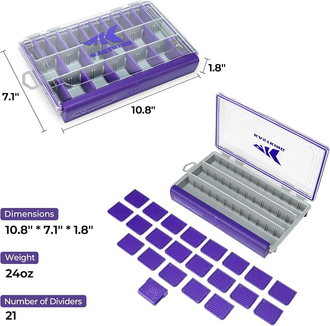 KastKing HyperSeal Waterproof Tackle Box, 3600 and 3700 Tackle Trays, Fishing Tackle Box Organizer with Removable Dividers, Lure Box and Terminal Tackle Storage,Purple