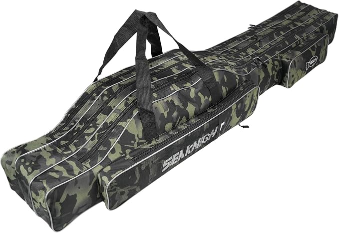 Seaknight Portable Fishing Rod Case - 2 Sizes (53.15in/59.0in) Oxford Fabric Tackle Storage Bag for Travel, Durable Rod Carrier for Freshwater & Saltwater Anglers (Black Camou, 135cm/ 53.15in)