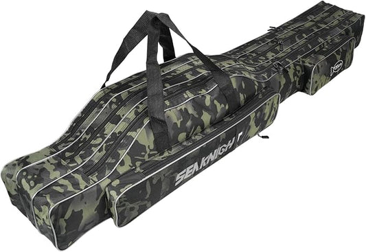 Seaknight Portable Fishing Rod Case - 2 Sizes (53.15in/59.0in) Oxford Fabric Tackle Storage Bag for Travel, Durable Rod Carrier for Freshwater & Saltwater Anglers (Black Camou, 135cm/ 53.15in)