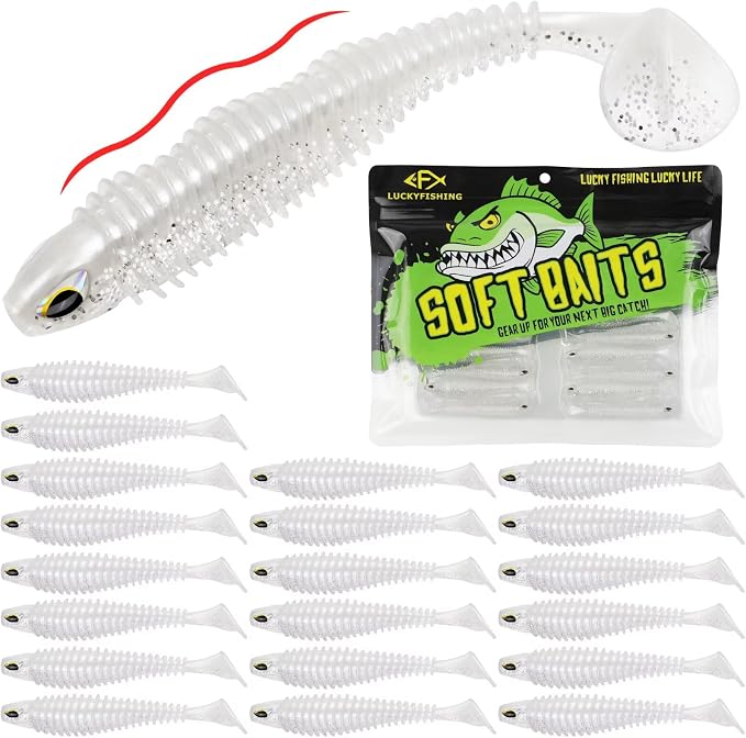 LUCKYFISHING Paddle Tail Swimbaits 10/16/20 PCS Fishing Lures Soft Plastic Lures for Trout Crappie Walleye Soft Baits for Bass Fishing Freshwater Saltwater 4.1/3.5/3/2.5 Inch